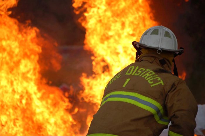 fireman battling big fire
